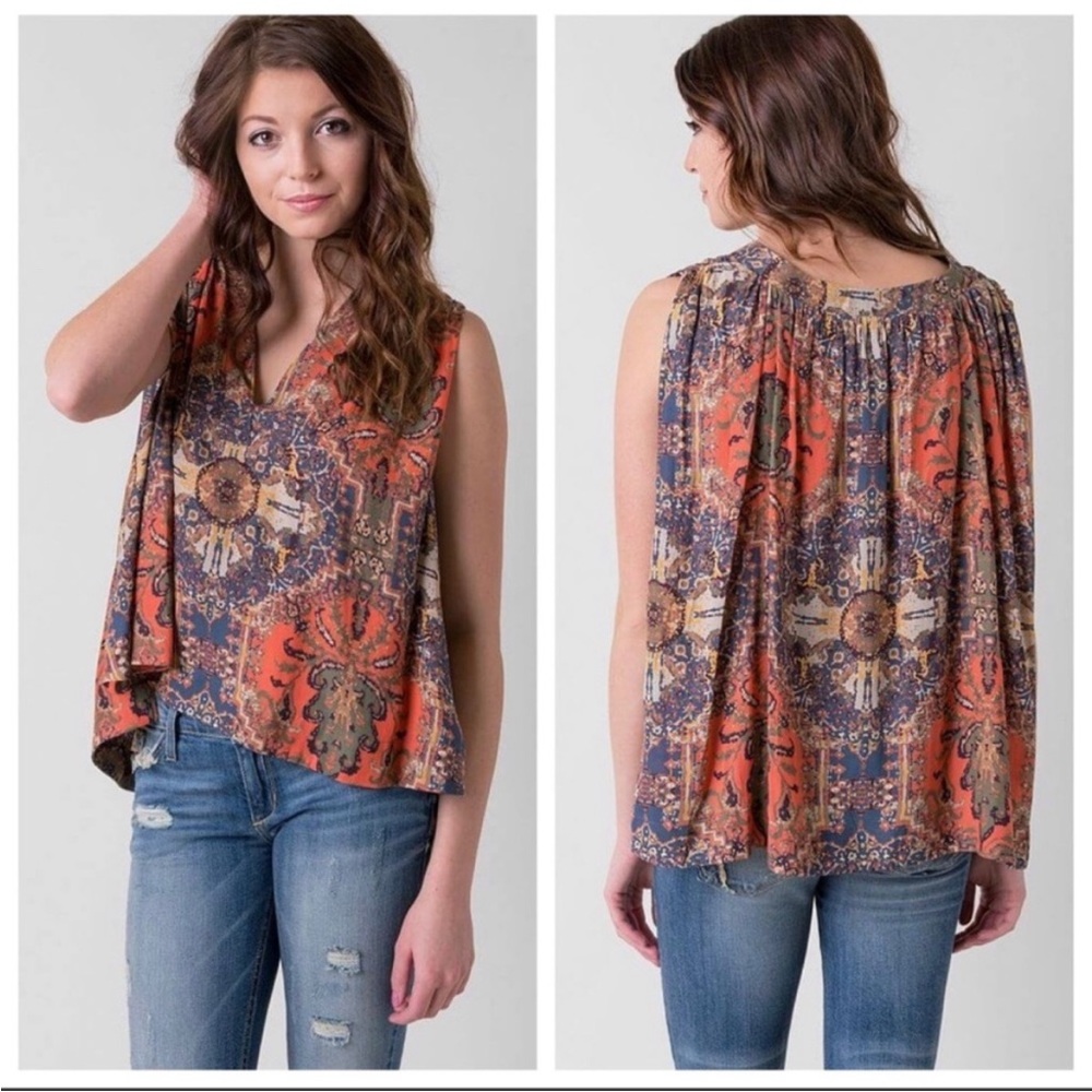 Free People Darcy Boho Super V Printed Swing Tank in Magic Carpet